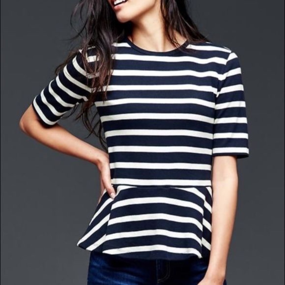 Gap Striped Peplum Zipper-Back Stretch Blouse
